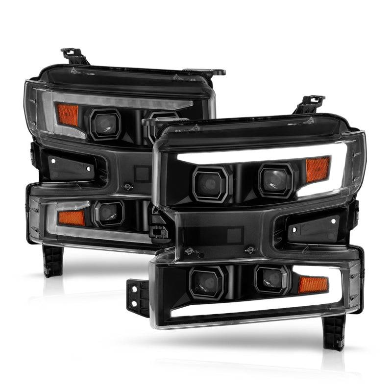 ANZO 19-22 Chevrolet Silverado 1500 LED Proj HL w/Lgt Bar SwBk Seq. Blk w/In. Light - Passenger Side - Striker Modified