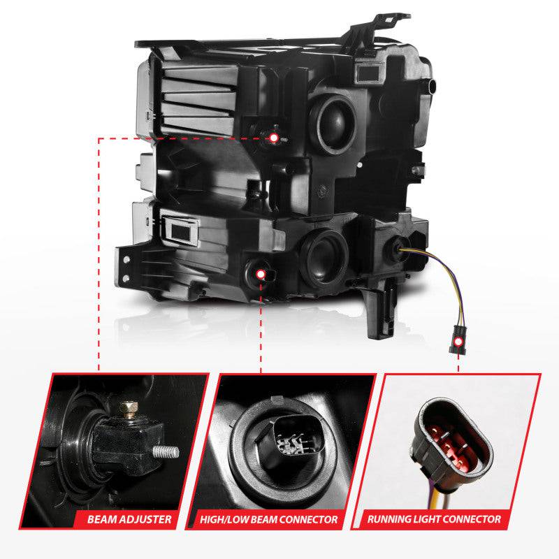 ANZO 19-22 Chevrolet Silverado 1500 LED Proj HL w/Lgt Bar SwBk Seq. Blk w/In. Light - Passenger Side - Striker Modified
