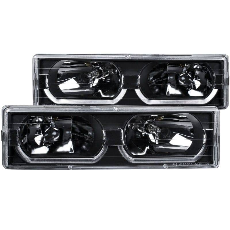 ANZO 1988-1998 Chevrolet C1500 Crystal Headlights Black w/ Low - Brow - Striker Modified