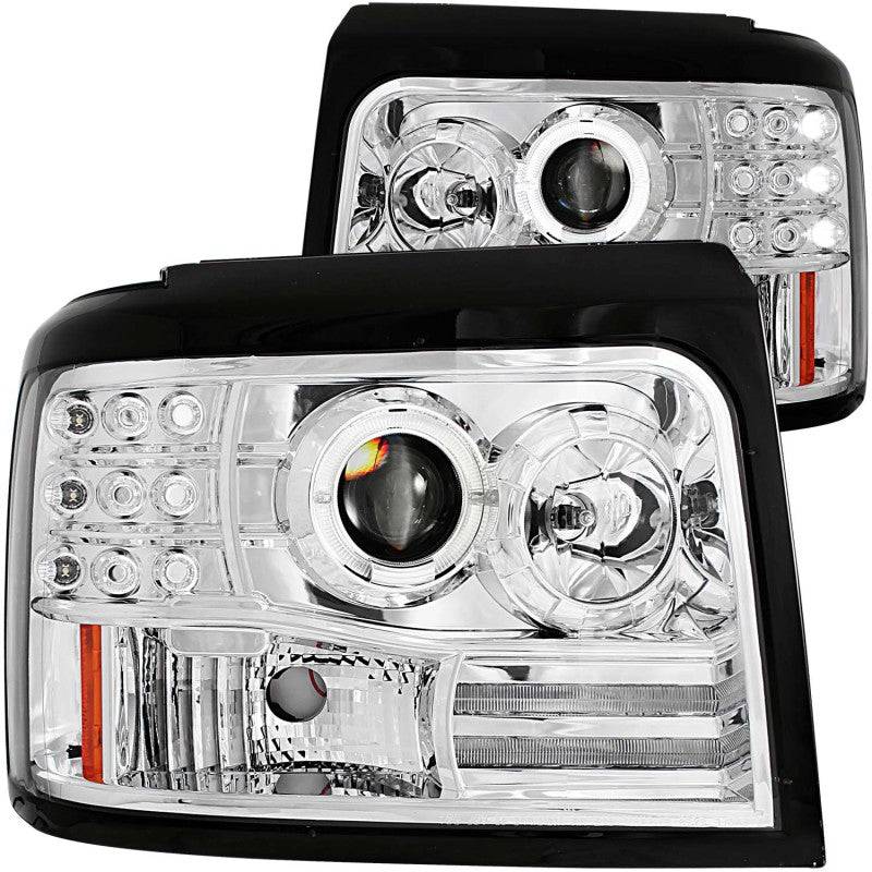 ANZO 1992-1996 Ford F-150 Projector Headlights w/ Halo Chrome w/ Side Markers and Parking Lights - Striker Modified