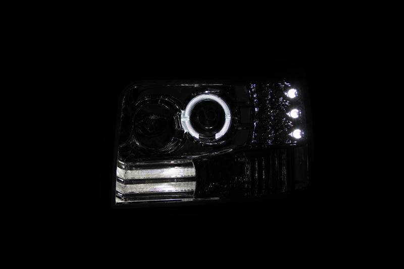 ANZO 1992-1996 Ford F-150 Projector Headlights w/ Halo Chrome w/ Side Markers and Parking Lights - Striker Modified
