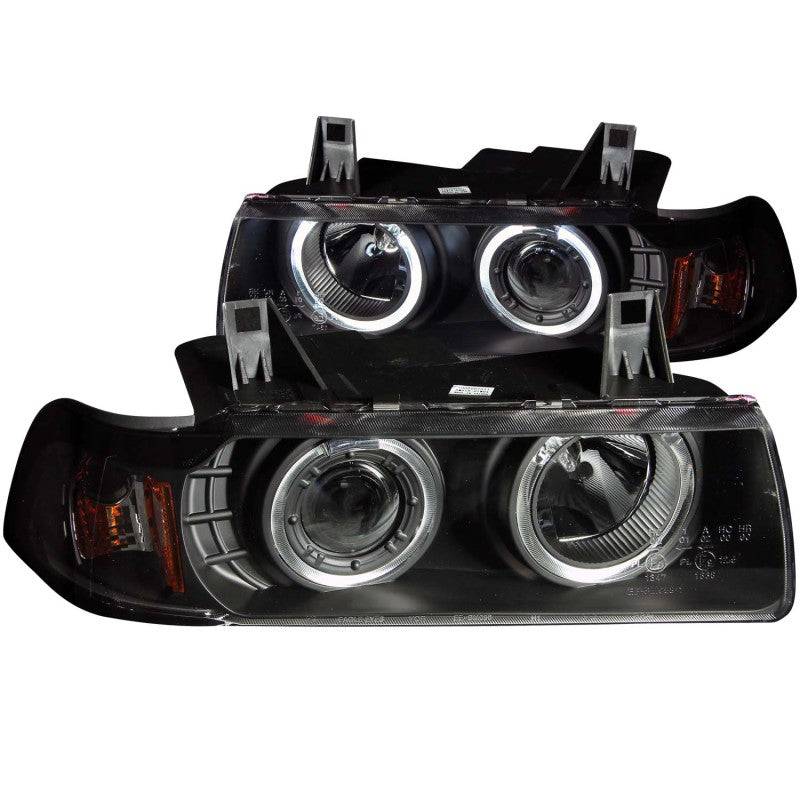 ANZO 1992-1998 BMW 3 Series E36 Projector Headlights w/ Halo Black G2 1 pc - Striker Modified