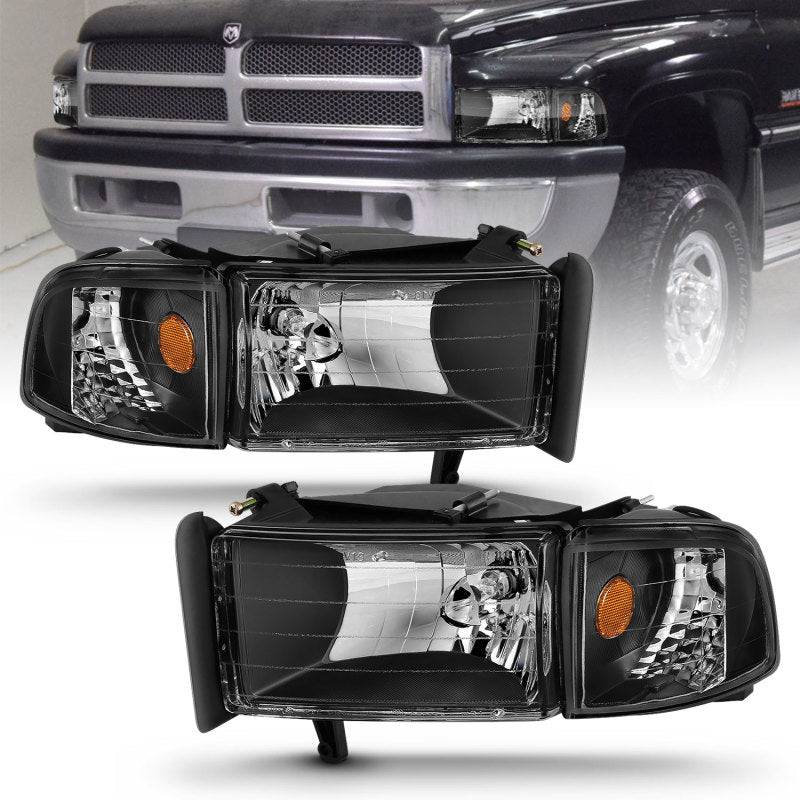 ANZO 1994-2001 Dodge Ram Crystal Headlights Black - Striker Modified