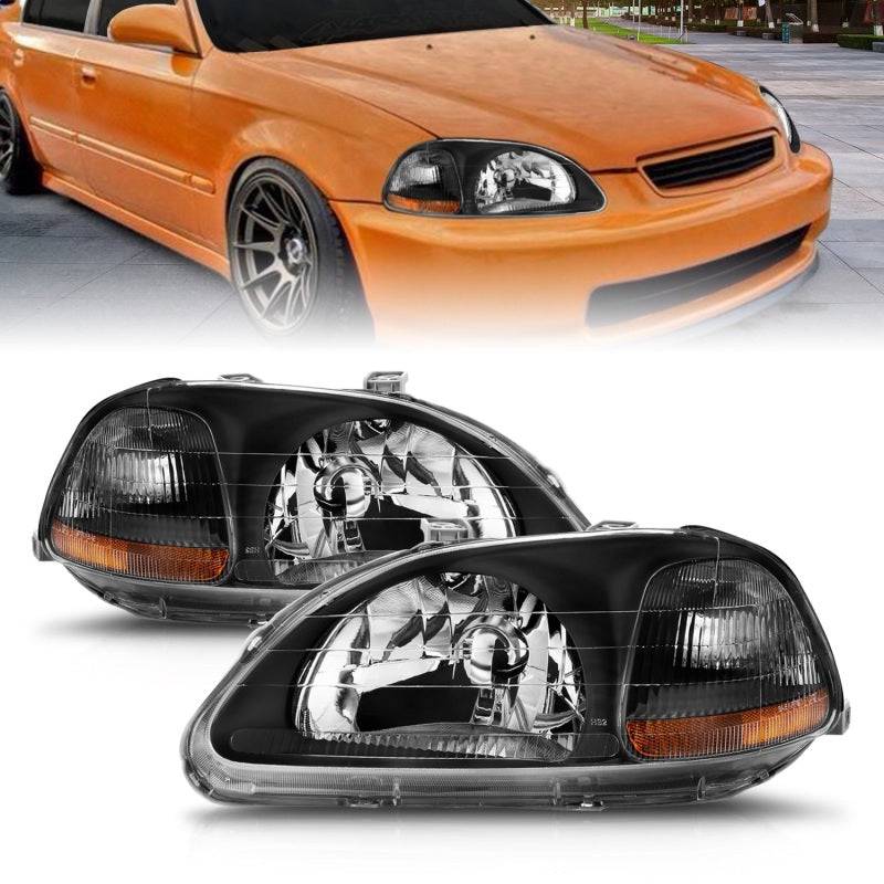 ANZO 1996-1998 Honda Civic Crystal Headlights Black - Striker Modified