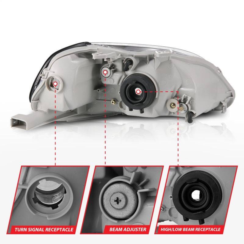 ANZO 1996-1998 Honda Civic Crystal Headlights Black - Striker Modified
