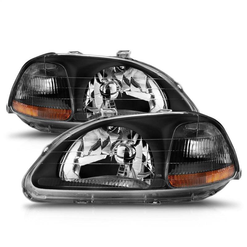 ANZO 1996-1998 Honda Civic Crystal Headlights Black - Striker Modified