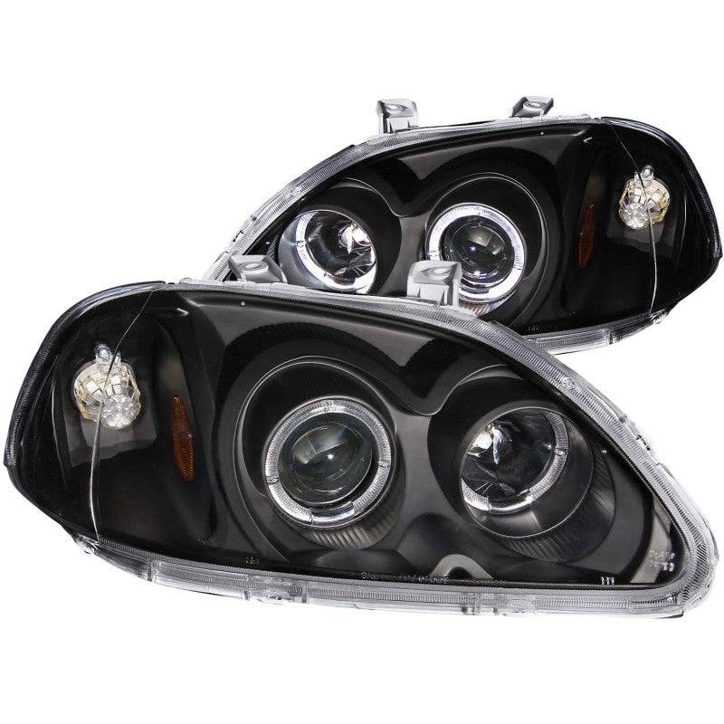 ANZO 1996-1998 Honda Civic Projector Headlights w/ Halo Black - Striker Modified