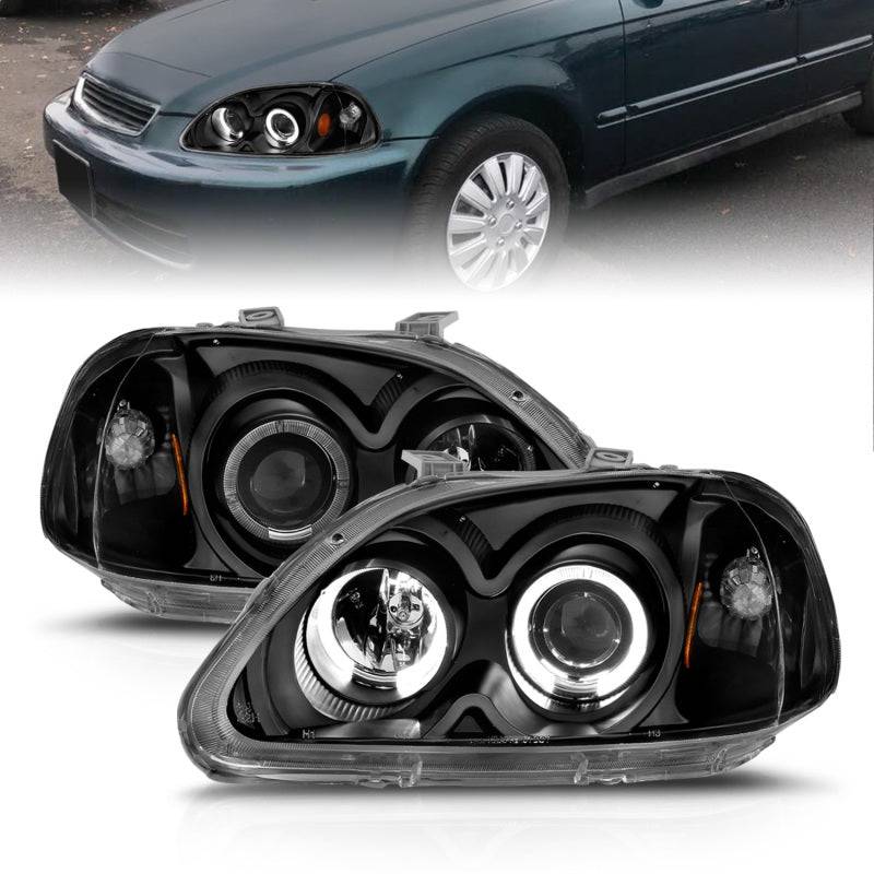 ANZO 1996-1998 Honda Civic Projector Headlights w/ Halo Black - Striker Modified