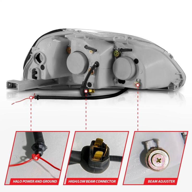 ANZO 1996-1998 Honda Civic Projector Headlights w/ Halo Black - Striker Modified
