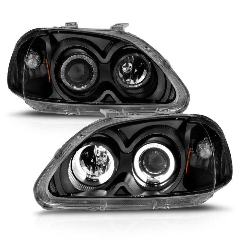 ANZO 1996-1998 Honda Civic Projector Headlights w/ Halo Black - Striker Modified