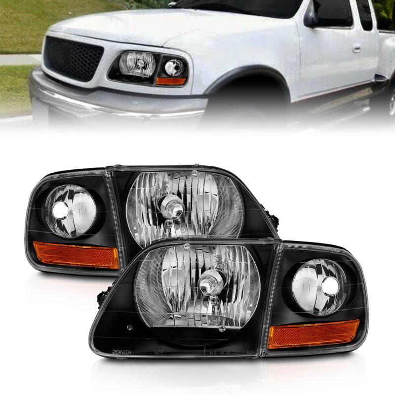 ANZO 1997-2003 Ford F150 Crystal Headlight Black w/ Parking Light - Striker Modified