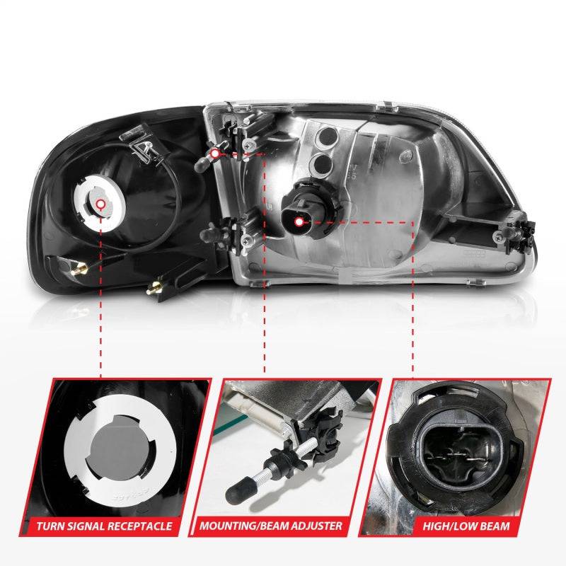 ANZO 1997-2003 Ford F150 Crystal Headlight Black w/ Parking Light - Striker Modified