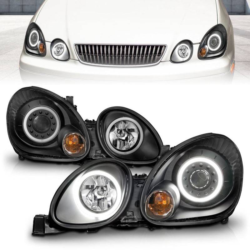 ANZO 1998-2005 Lexus Gs300 Projector Headlights w/ Halo Black - Striker Modified