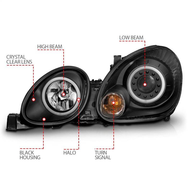 ANZO 1998-2005 Lexus Gs300 Projector Headlights w/ Halo Black - Striker Modified