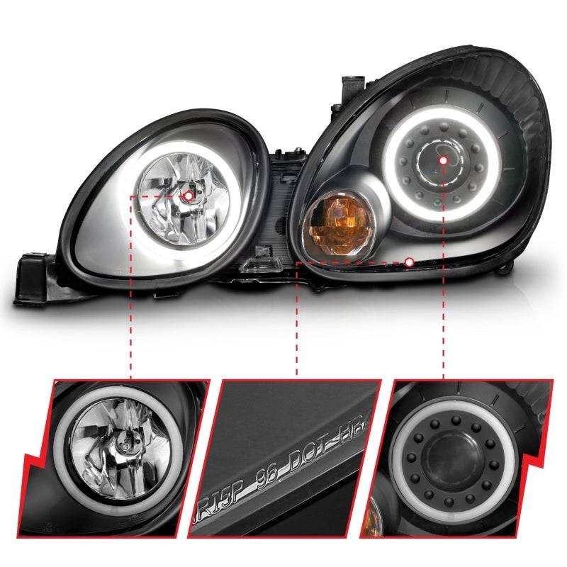 ANZO 1998-2005 Lexus Gs300 Projector Headlights w/ Halo Black - Striker Modified