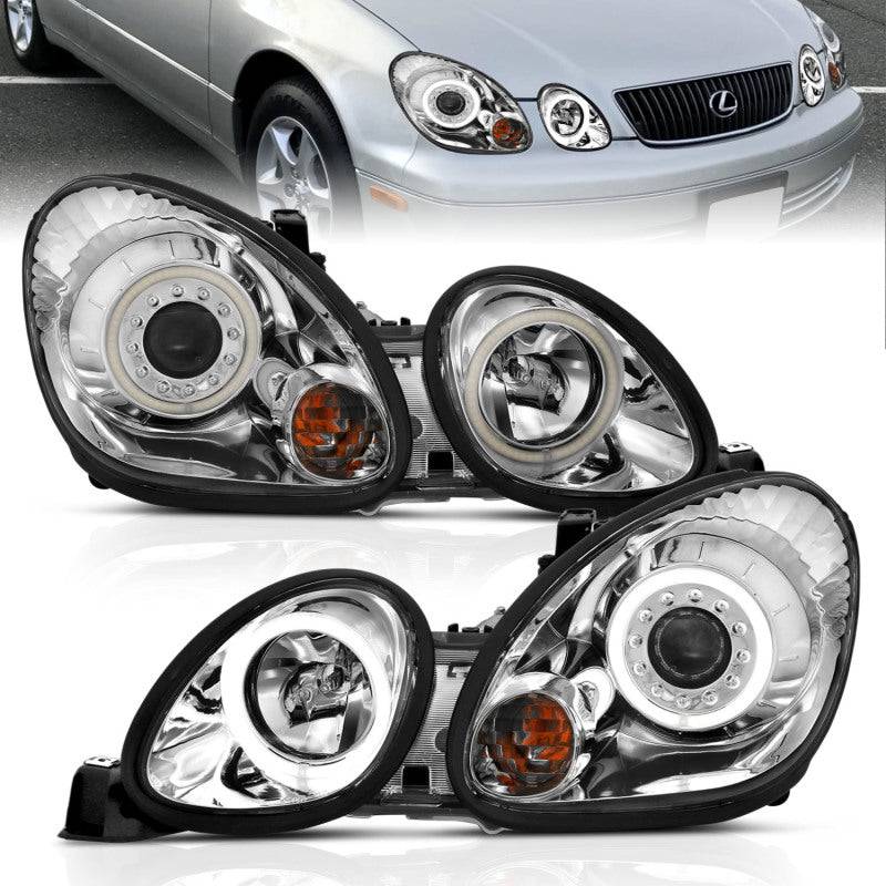 ANZO 1998-2005 Lexus Gs300 Projector Headlights w/ Halo Chrome - Striker Modified