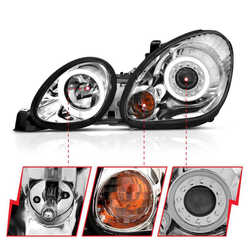 ANZO 1998-2005 Lexus Gs300 Projector Headlights w/ Halo Chrome - Striker Modified