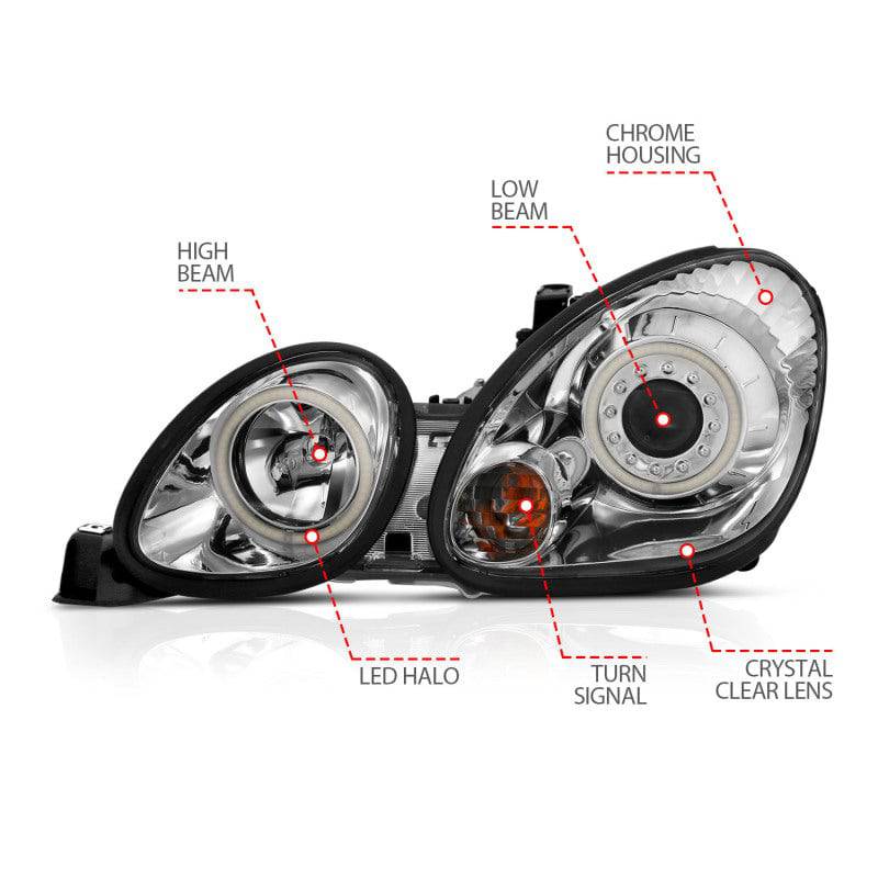 ANZO 1998-2005 Lexus Gs300 Projector Headlights w/ Halo Chrome - Striker Modified
