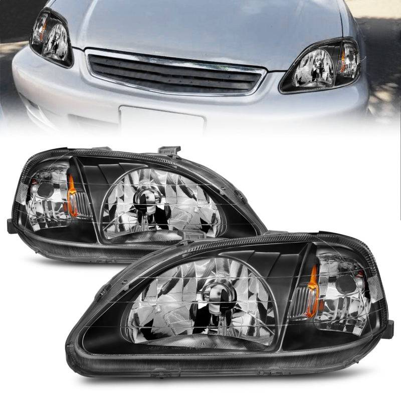 ANZO 1999-2000 Honda Civic Crystal Headlights Black - Striker Modified