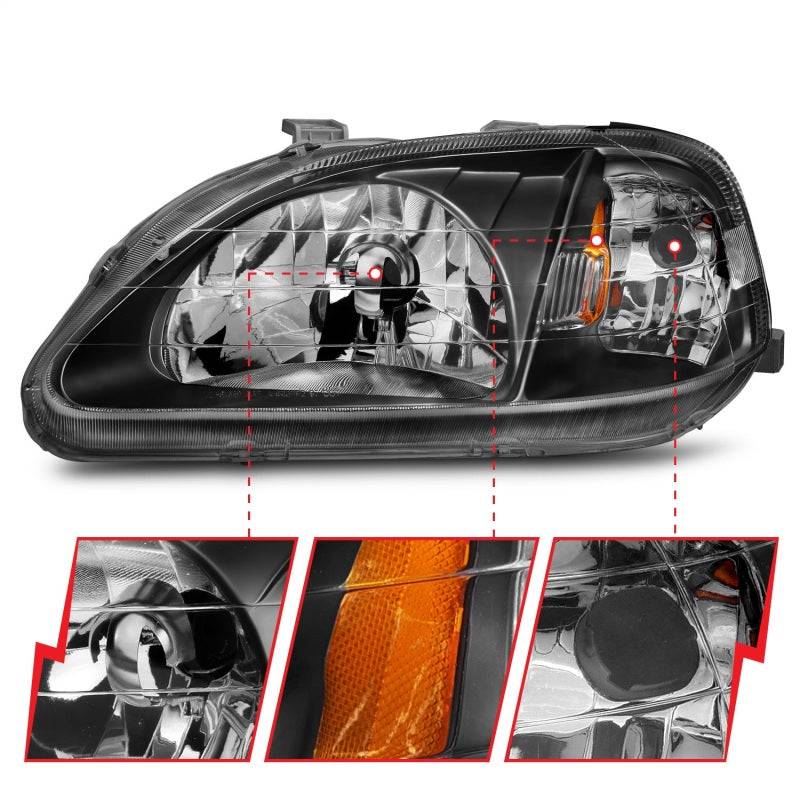 ANZO 1999-2000 Honda Civic Crystal Headlights Black - Striker Modified