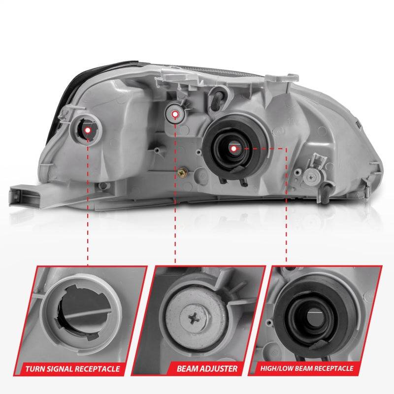 ANZO 1999-2000 Honda Civic Crystal Headlights Black - Striker Modified