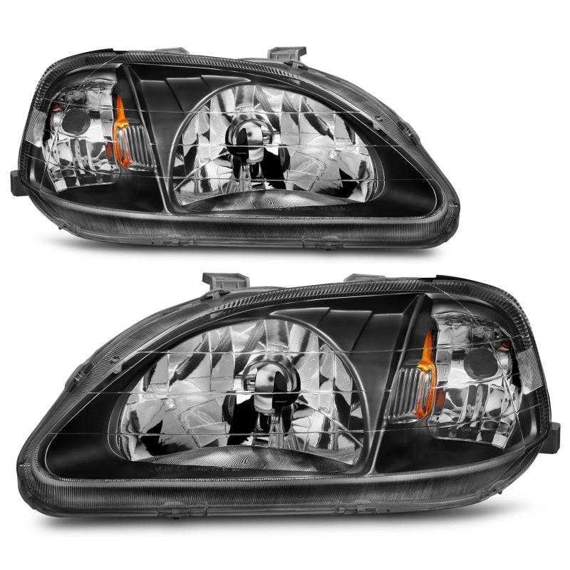 ANZO 1999-2000 Honda Civic Crystal Headlights Black - Striker Modified
