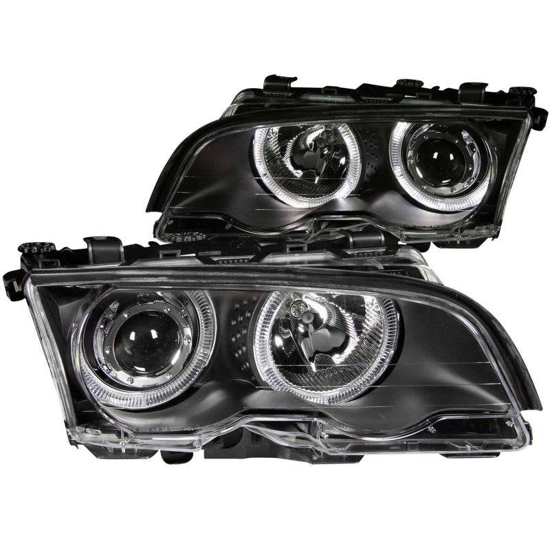 ANZO 1999-2001 BMW 3 Series E46 Projector Headlights w/ Halo Black - Striker Modified