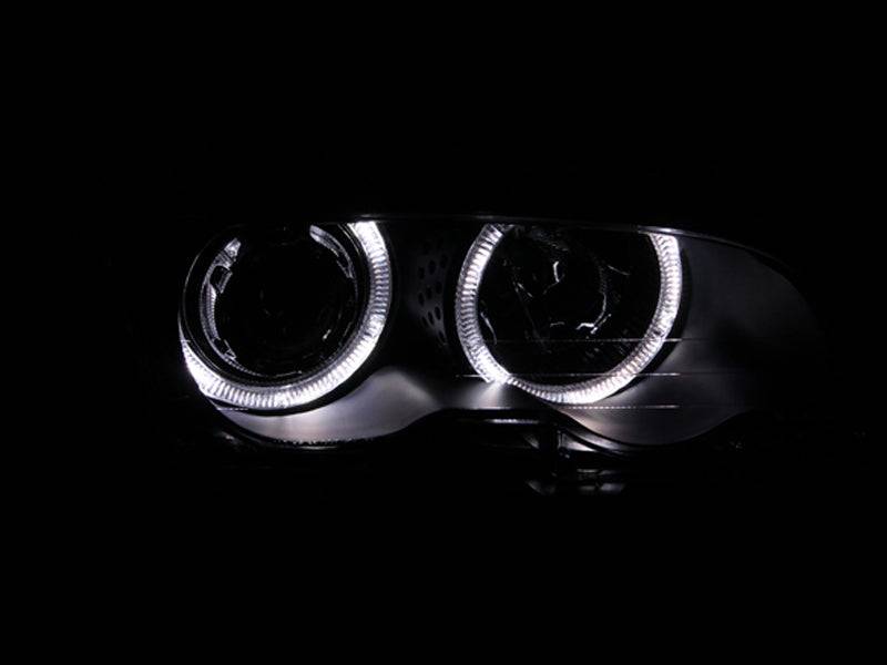 ANZO 1999-2001 BMW 3 Series E46 Projector Headlights w/ Halo Black - Striker Modified