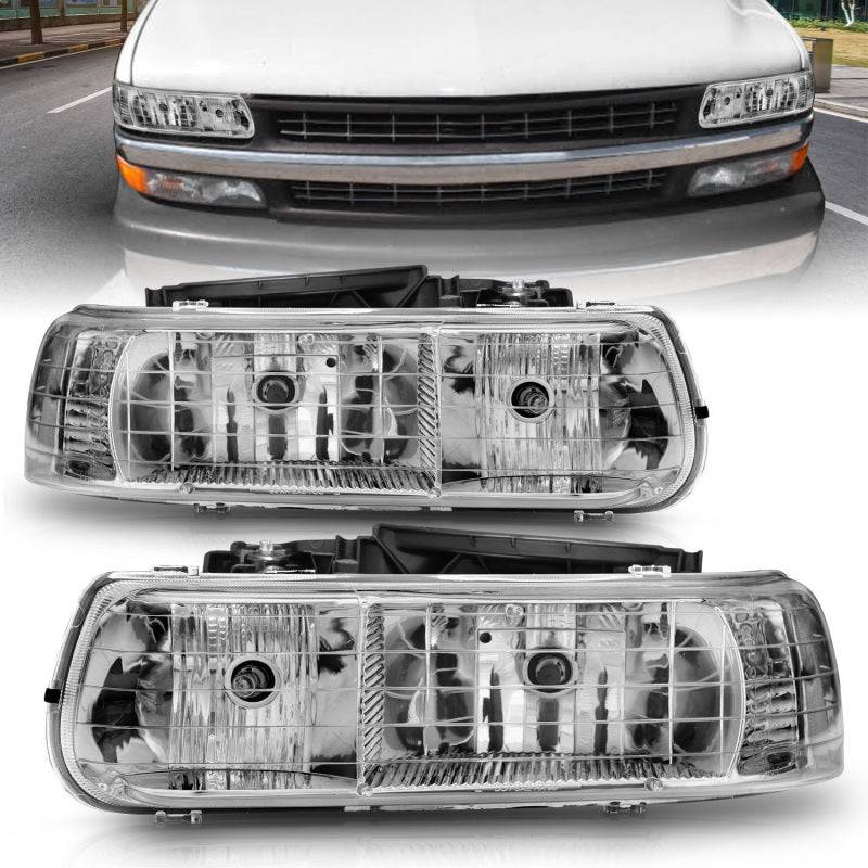ANZO 1999-2002 Chevrolet Silverado 1500 Crystal Headlights Chrome - Striker Modified