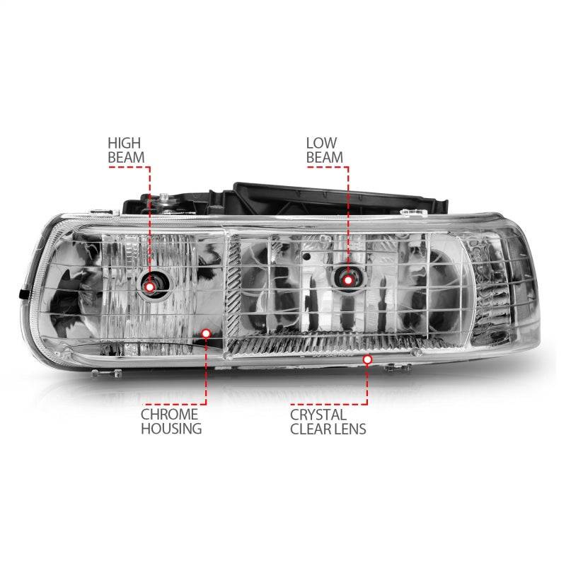 ANZO 1999-2002 Chevrolet Silverado 1500 Crystal Headlights Chrome - Striker Modified