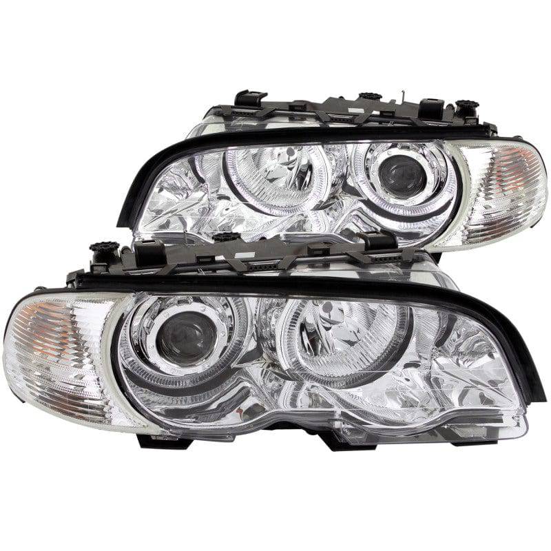 ANZO 2000-2003 BMW 3 Series E46 Projector Headlights w/ Halo Chrome - Striker Modified