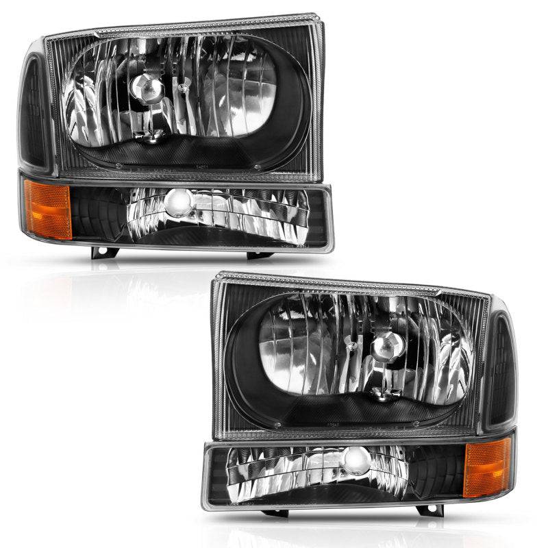 ANZO 2000-2004 Ford Excursion Crystal Headlight w/ Corner Light Black Amber (w/o Bulb) - Striker Modified
