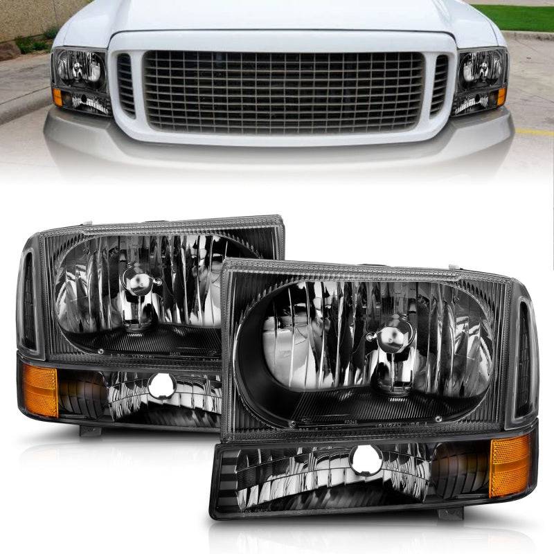 ANZO 2000-2004 Ford Excursion Crystal Headlights Black - Striker Modified