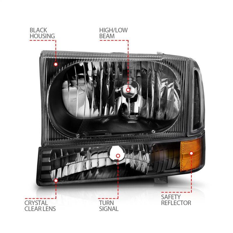 ANZO 2000-2004 Ford Excursion Crystal Headlights Black - Striker Modified