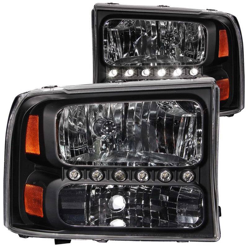 ANZO 2000-2004 Ford Excursion Crystal Headlights Black w/ LED 1pc - Striker Modified