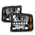 ANZO 2000-2004 Ford Excursion Crystal Headlights Black w/ LED 1pc - Striker Modified
