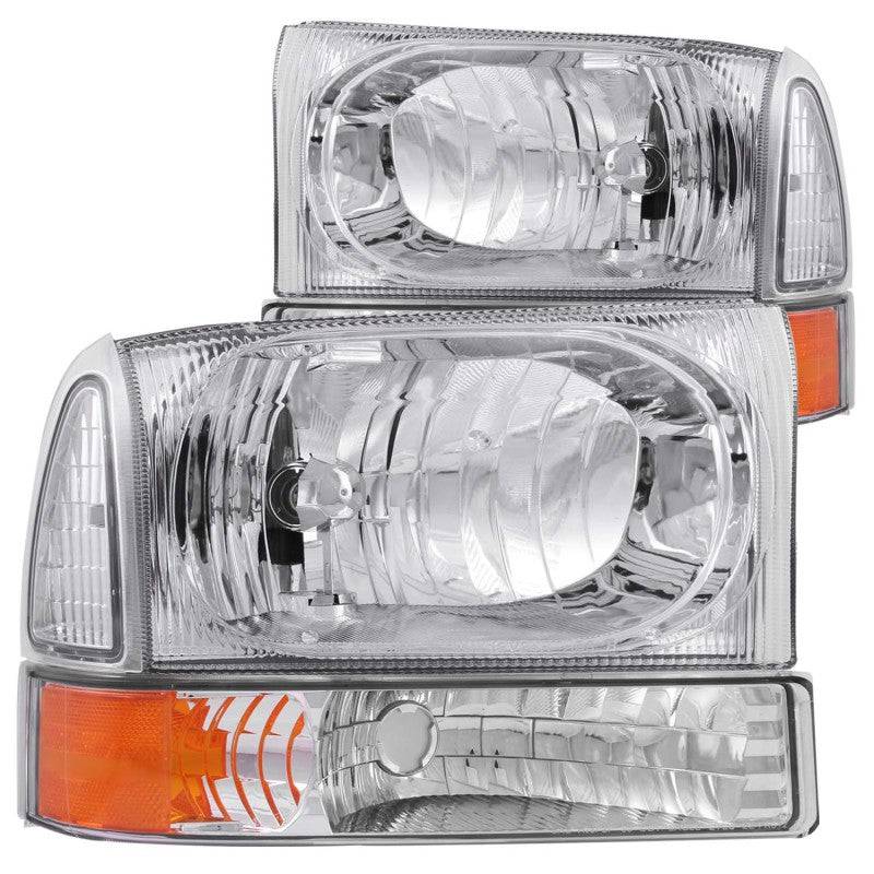 ANZO 2000-2004 Ford Excursion Crystal Headlights Chrome w/ Corner Lights 2pc - Striker Modified