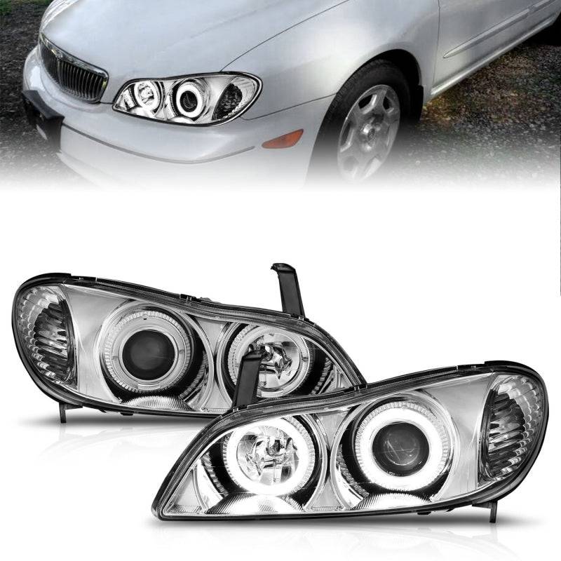 ANZO 2000-2004 Infiniti I30 Projector Headlights w/ Halo Chrome - Striker Modified
