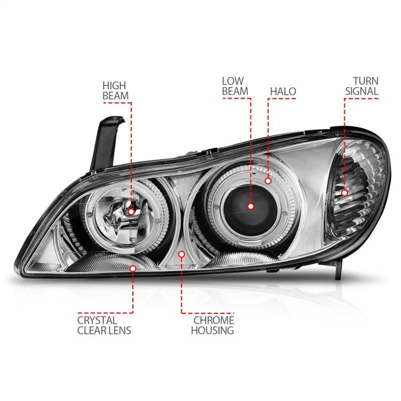 ANZO 2000-2004 Infiniti I30 Projector Headlights w/ Halo Chrome - Striker Modified