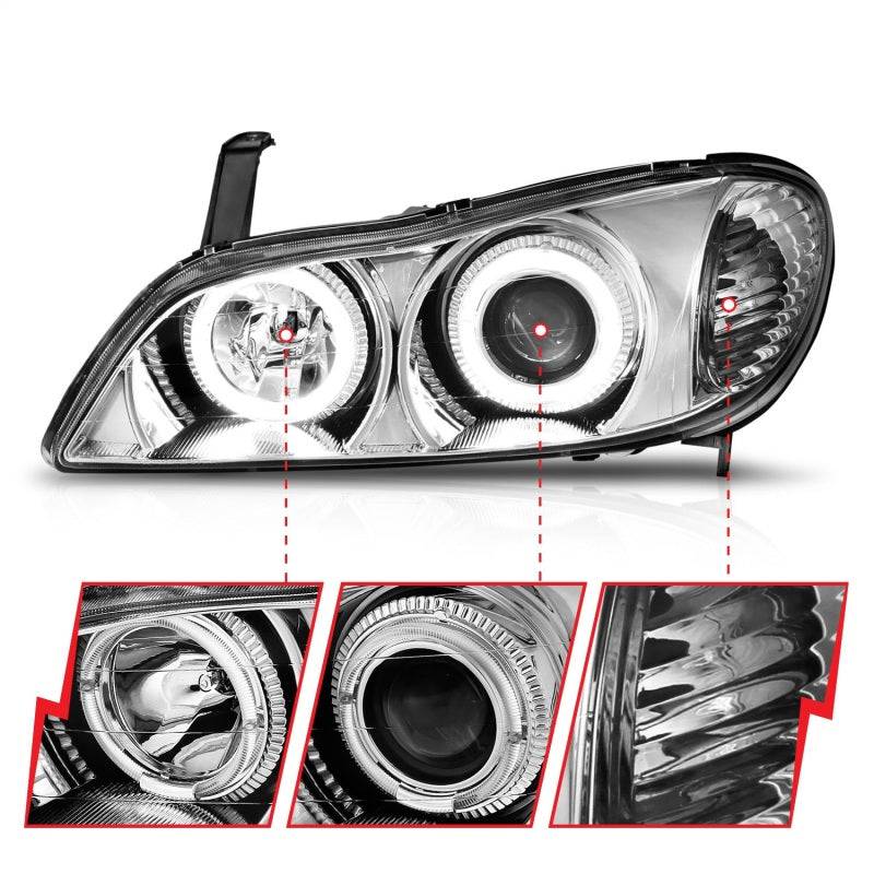 ANZO 2000-2004 Infiniti I30 Projector Headlights w/ Halo Chrome - Striker Modified