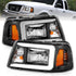 ANZO 2001-2011 Ford Ranger Crystal Headlights w/ Light Bar Black Housing - Striker Modified