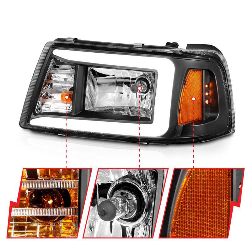 ANZO 2001-2011 Ford Ranger Crystal Headlights w/ Light Bar Black Housing - Striker Modified