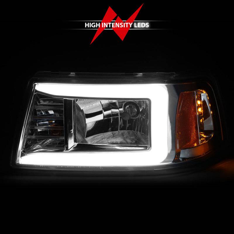 ANZO 2001-2011 Ford Ranger Crystal Headlights w/ Light Bar Chrome Housing - Striker Modified