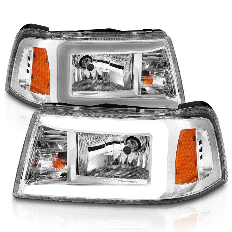ANZO 2001-2011 Ford Ranger Crystal Headlights w/ Light Bar Chrome Housing - Striker Modified