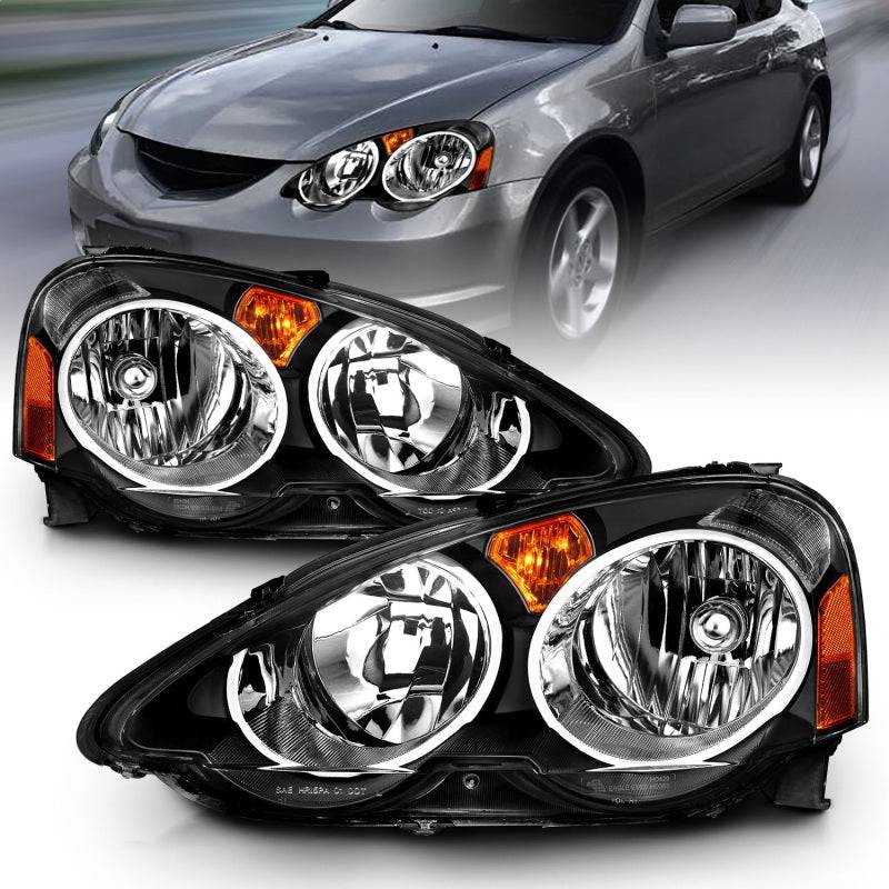 ANZO 2002-2004 Acura Rsx Crystal Headlights Black - Striker Modified
