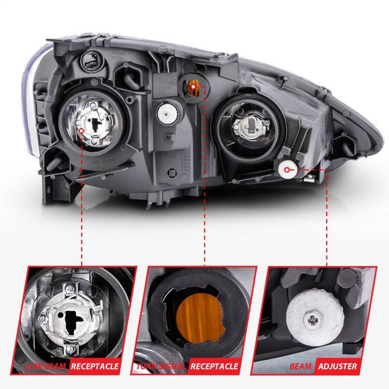 ANZO 2002-2004 Acura Rsx Crystal Headlights Black - Striker Modified
