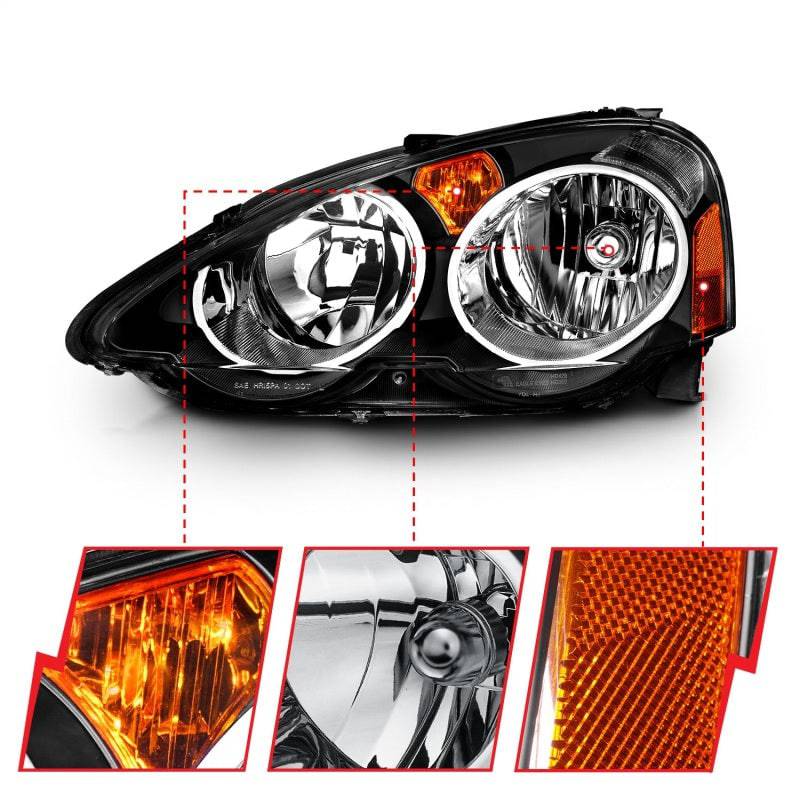 ANZO 2002-2004 Acura Rsx Crystal Headlights Black - Striker Modified