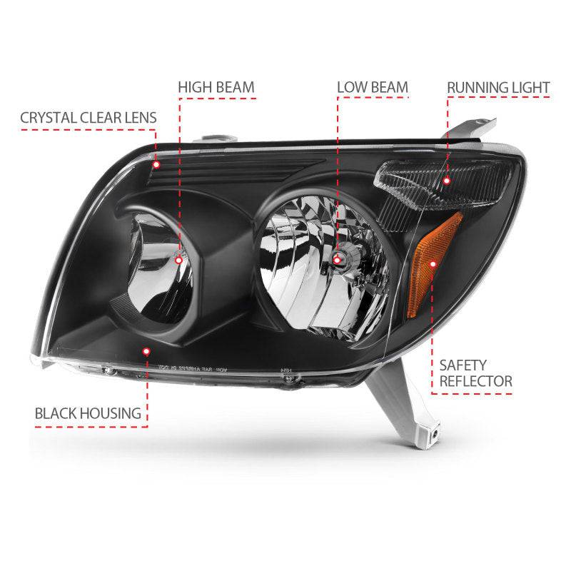 ANZO 2003-2005 Toyota 4Runner Crystal Headlights Black - Striker Modified