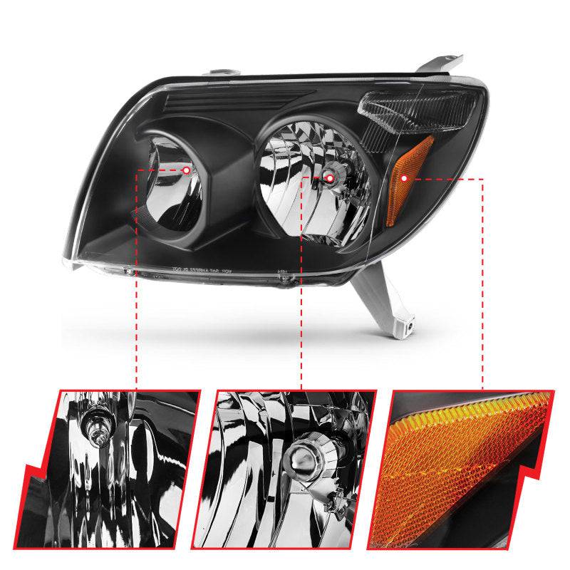 ANZO 2003-2005 Toyota 4Runner Crystal Headlights Black - Striker Modified
