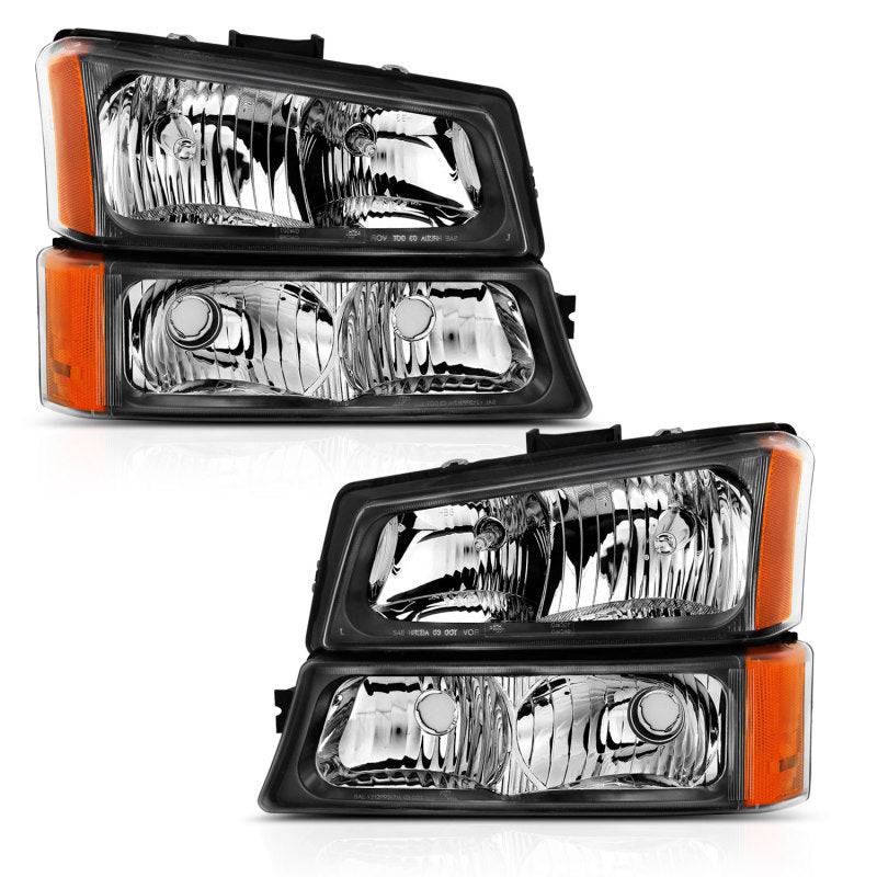 ANZO 2003-2006 Chevy Silverado Crystal Headlight w/ Signal Light Black Amber (4 pcs) - Striker Modified